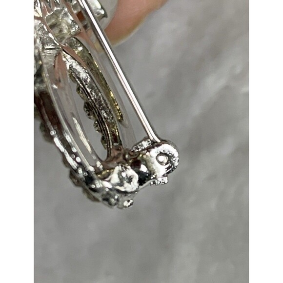 Vintage 50s Rhinestone Brooch Clear Crystal Marquis Baguette Spray Pin Statement - Picture 9 of 11